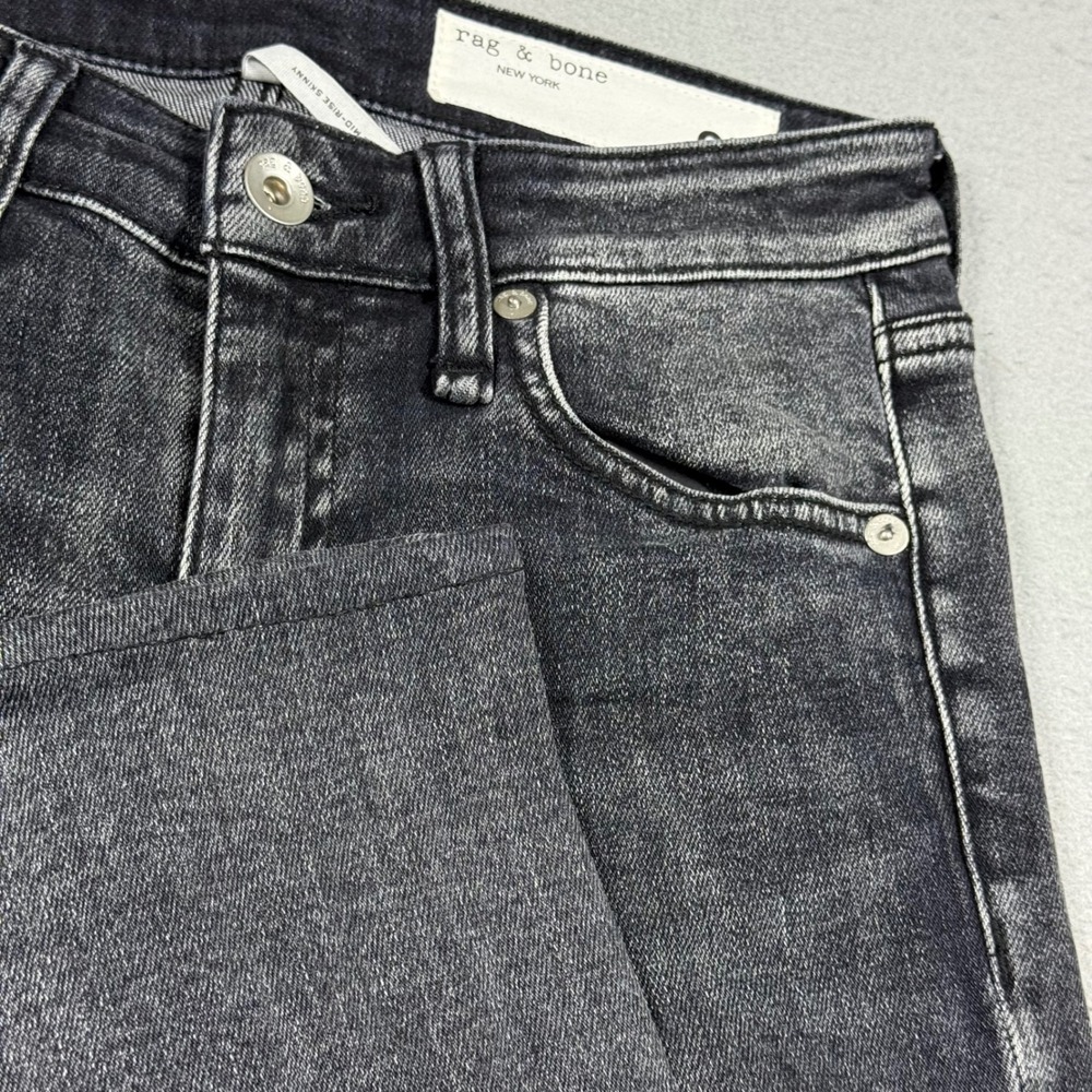 Rag & Bone Cate Mid-Rise Skinny Jeans Kamari Faded Black Gray Denim 25